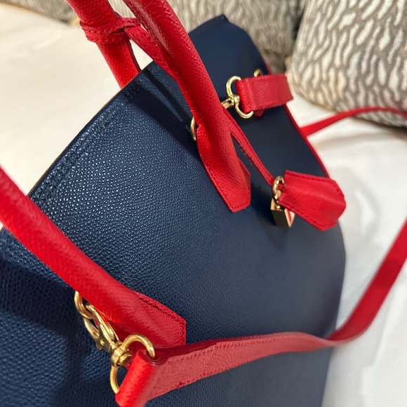 Angelo Carbotti Italian leather satchel handbag Red Gold Blue Crossbody 35cm - Picture 7 of 14